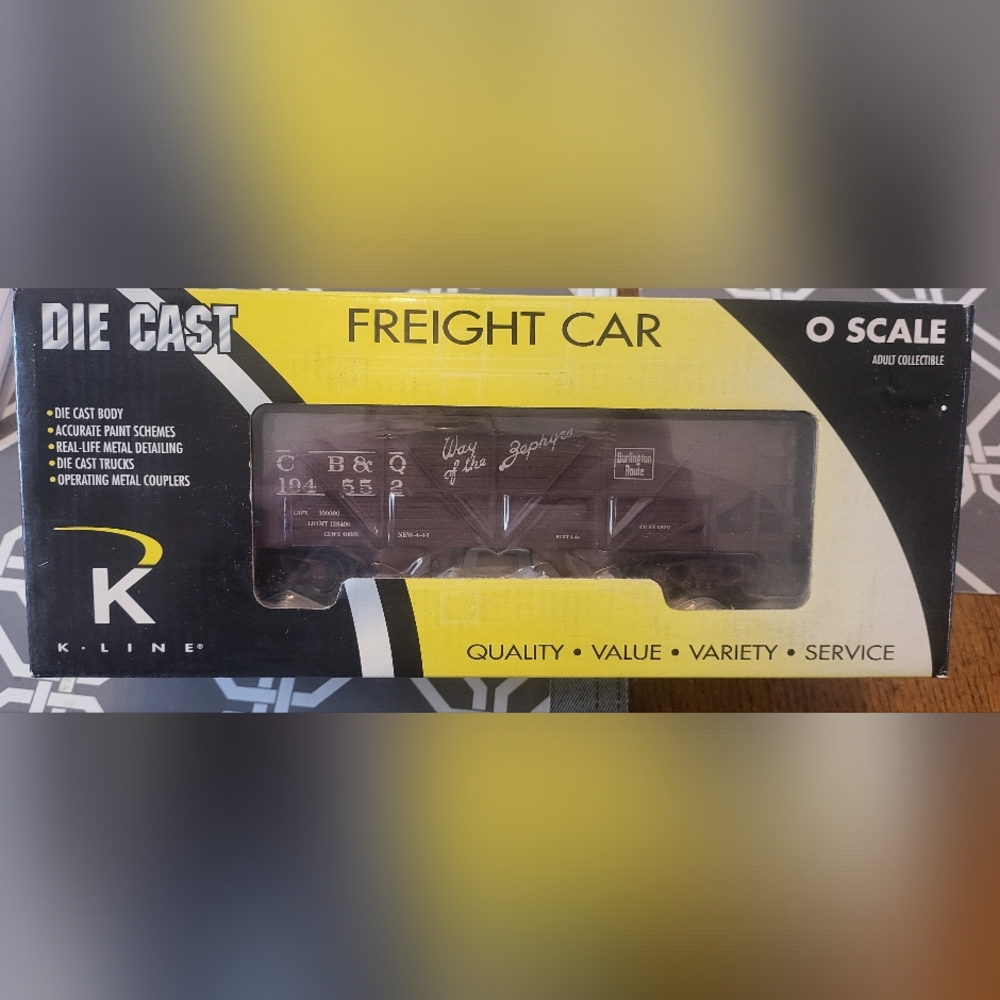 K Line O Gauge CB&Q 2 Bay Die Cast Hopper #2 With Real Coal Load